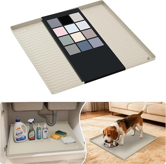 Waterproof Silicone Under Sink Mat 19'' x 19'' Shelf Liner for Kitchen, Cream