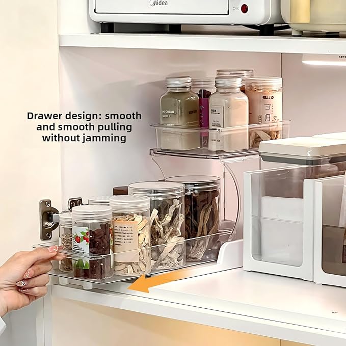 Jsyrjing Pull Out 2 Tier Under Sink Organizer Clear Cabinet Organizer for Kitchen Bathroom Storage Rotating Pantry Rack for Spice Organization and Makeup Organizer for Drawer Durable Design 2 Pack