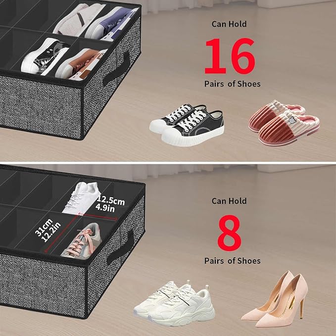 Sturdy Under Bed Shoe Storage Solution Organizer For Closet Fit 16x2 Pairs