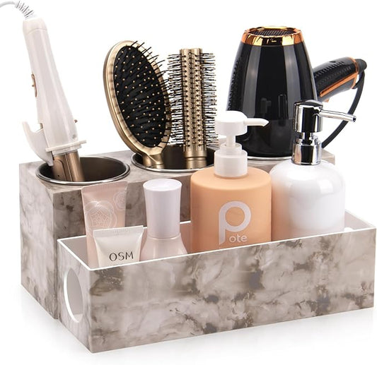 Marble Hair Tool Organizer, Bathroom Vanity Storage for Hot Tools, Hair Dryer