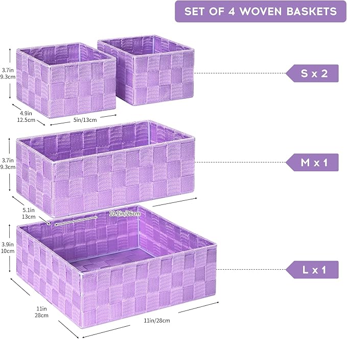 Woven Storage Baskets for Organizing, Purple