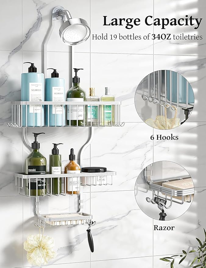 Never-Rust Aluminum Hanging Shower Caddy, Silver
