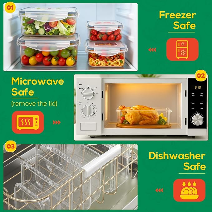 6 Pack Large Food Storage Containers with Lids (85oz/50oz/34oz) –BPA-Free