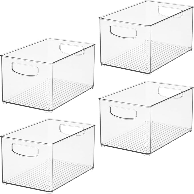 iDesign Stackable Clear Plastic Bin - Kitchen Organizers and Storage for Fridge and Pantry, 4-Pack
