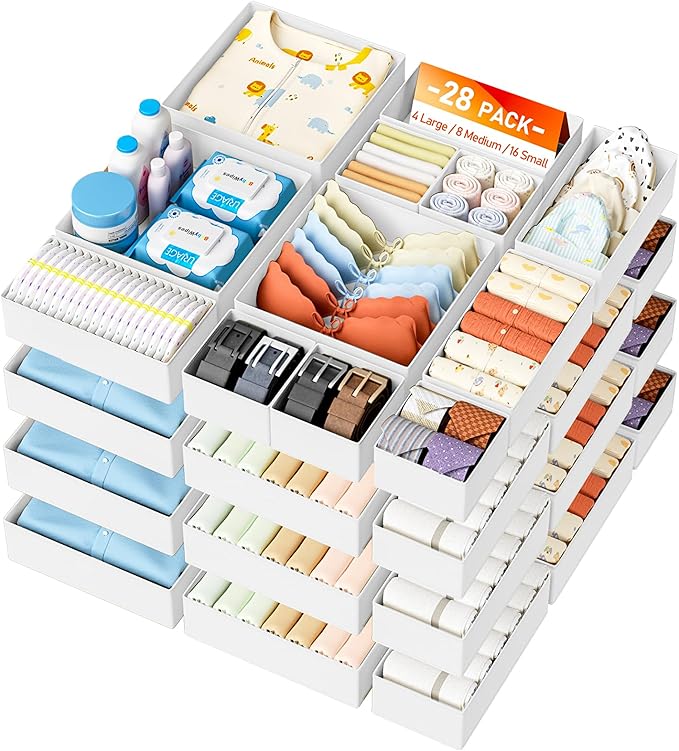 Drawer Organizer Clothes 28 Pack, White