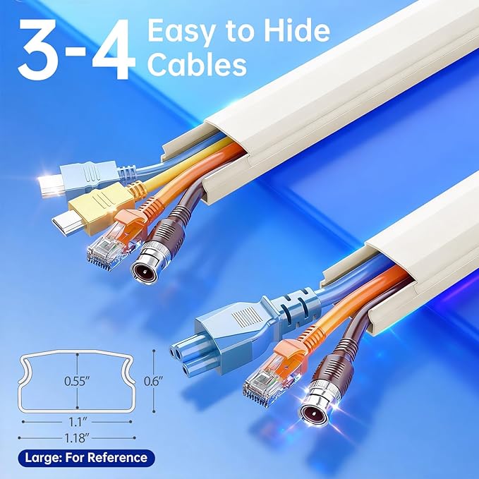 Delamu Beige Cord Hider, 85in Cord Covers for 3-4 Wires on Wall, Beige Cable Hider Cable Management, Easy Set up Wire Hiders Wire Covers for Cords on Wall, TV Cables Cover Concealer, 6X W1.18 H0.67in