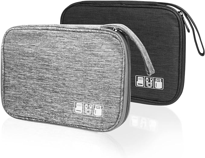 Lcsmaokin Electronics Organizer Travel Case,Electronic Accessories Storage Bag,Travel Cord Organizer Bag for Small Charging Cord Storage,Cables,2 Packs Black&Grey