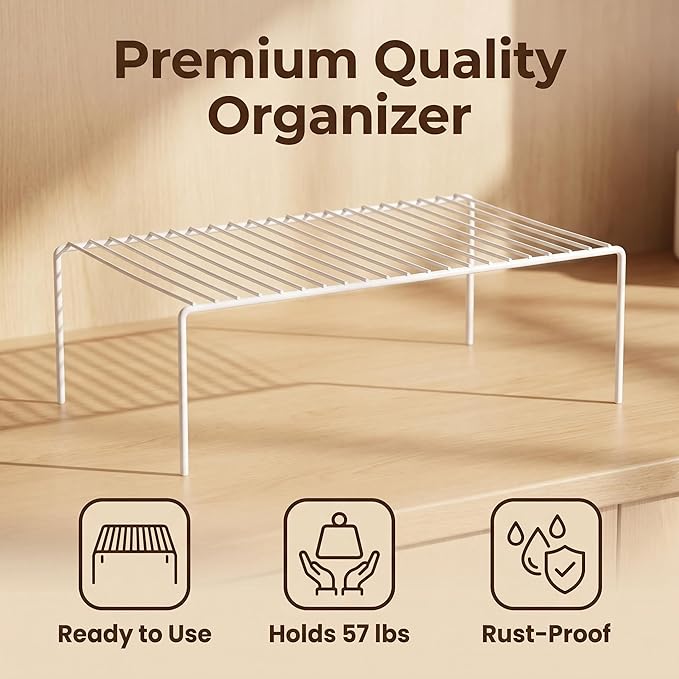 iPEGTOP Kitchen Cabinet Storage Shelf Rack, Set of 2 Large (15.7 x 9.4 Inch) Rustproof Metal Wire Shelves Spice Shelf Rack Cupboard Organizer for Pantries Countertops Utensils Organization, White