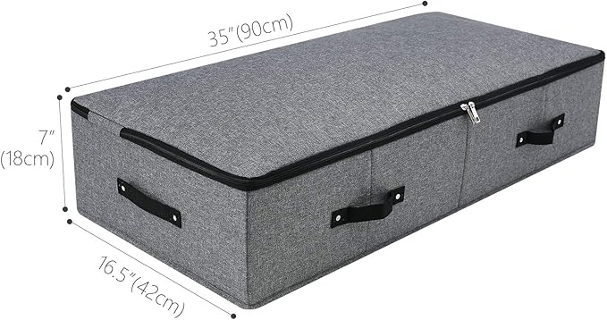 Under Bed Storage Bins with Lids, Closet Organizers, Foldable Under-bed Storage Baskets for Sheets, Clothes, Quilts, Sweaters, Wrapping Paper, 35x16.5x7inch, Black Gray, 2PCS