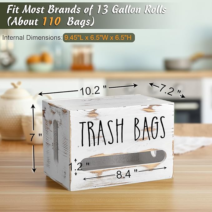 Trash Bag Holder, Wooden Stackable Trash bag Dispenser Wall Mount