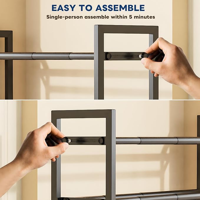 Mavivegue 5-Tier 19"-43.3" Adjustable Shoe Rack for Closet,Expandable Shoe Rack, Hall Entryway,Front Door,Garage, Sturdy Steel Space-Saving Rack, Black
