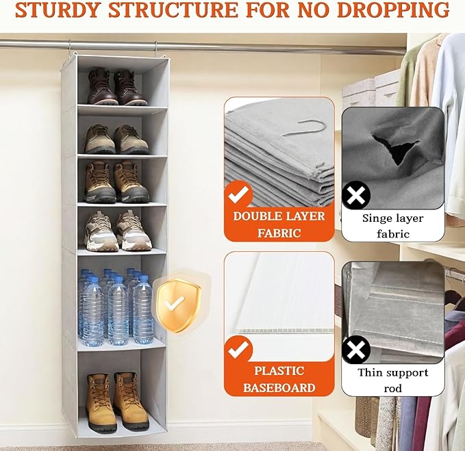 Ofiray-home Hanging Shoe Organizer for Closet, 8 Tier Closet Shoe Organizer with Adjustable Shelves for Boots, Heavy Duty Hanging Closet Organizer, Shoe Storage Organizer for Closet Rod