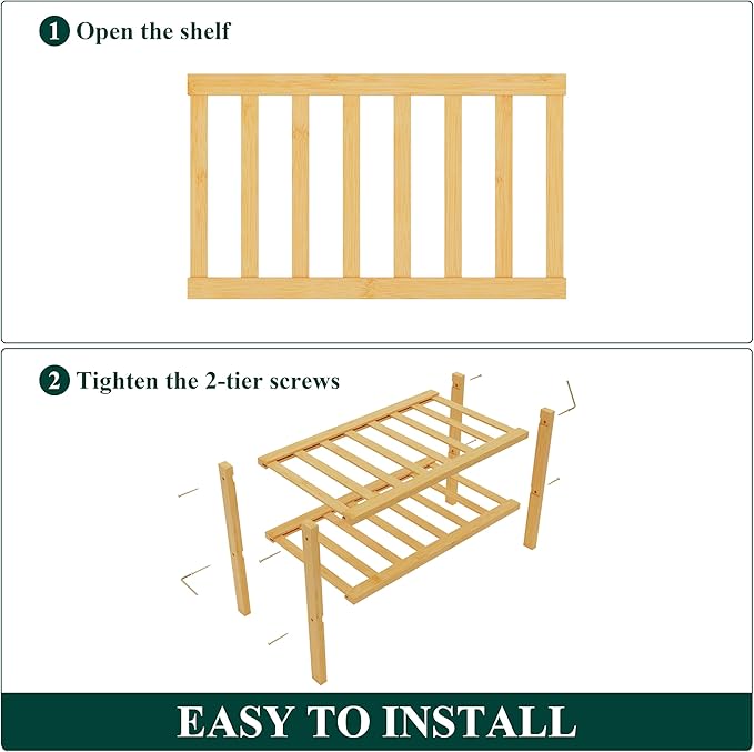 Smiry Bamboo Shoe Rack for Closet, 2 Tier Small Wooden Shoe Organizer, Stackable Wood Shoe Storage Shelf for Entryway, 14 Vertical Slats, One-piece Heavy-Duty Legs, 17.32"x11.02"x12.99", Natural