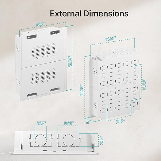 PEGZONE 17" in-Wall Media Box, Recessed Outlet Wall Box, Structured Media Enclosure for One Connect & Network Switches, Works with Fire TV Stick & Samsung -Friendly Cable Management Kit
