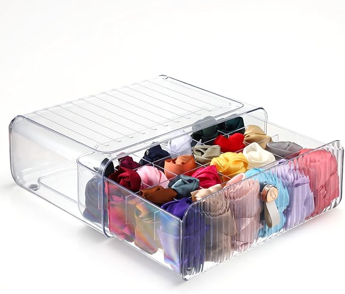 Dimeho 24 Cell Plastic Sock Organizer Underwear Drawer Organizer Acrylic Stackable Storage Drawer Underwear Storage Box with Dividers for Panties Closet Bra Baby Clothes Belts Ties Scarf