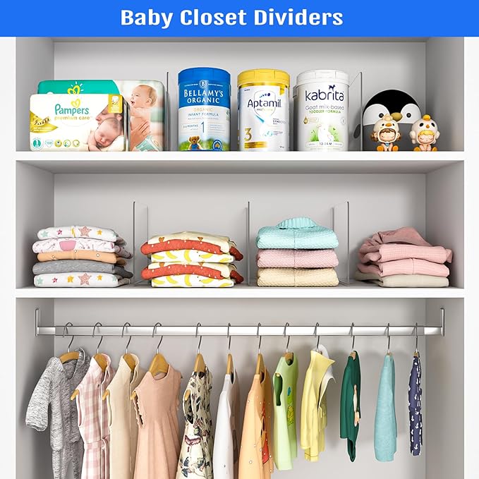 OKPOW Shelf Dividers Closet Organizer - 7.5" Tall X 11.8" Deep Acrylic Clear Sturdy Separate for Clothes Purse - Adjustable Space Saver Easy Install for Home Organization Enthusiasts 12 Pack
