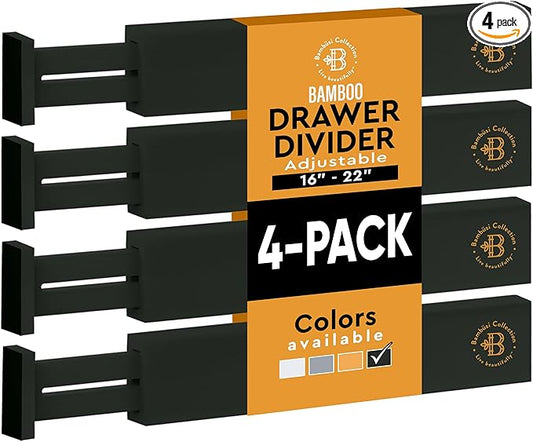 4-Pack Bamboo Drawer Dividers, 2.6 Inches High, Black Wood