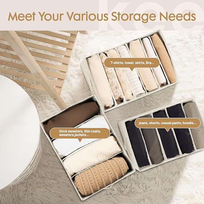6 Pack Large Clothes Organizer, Beige