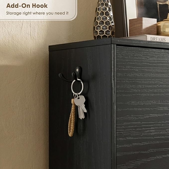 Nicetree Shoe Cabinet with 3 Flip Drawers, Narrow Shoe Organizer Cabinet, Freestanding Shoe Rack Cabinet, Modern Shoe Storage Cabinet for Entryway, Hallway, Foyer, Black