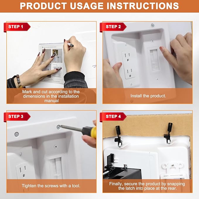 Wall Cable Concealer Kit with Recessed Tv Outlet Box-Two-Hole Socket,Tv Cable Hider Wall Kit Hider Box Fits All Plugs, Easy, Safe Cable Management