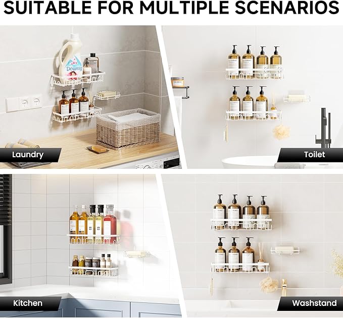 Shower Caddy, 3 Pack Shower Shelves for Inside Bathroom, White