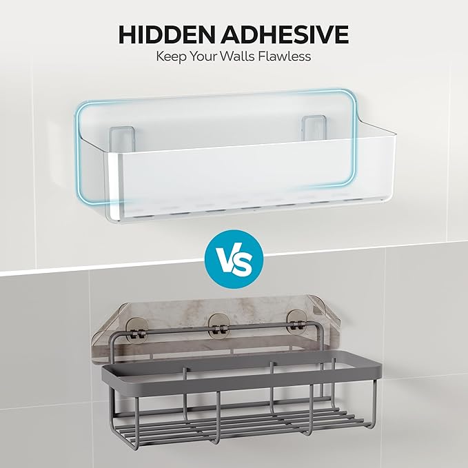 Adhesive Wall Shelf, Shower Shelves 5 Pack with Soap Holder, Clear