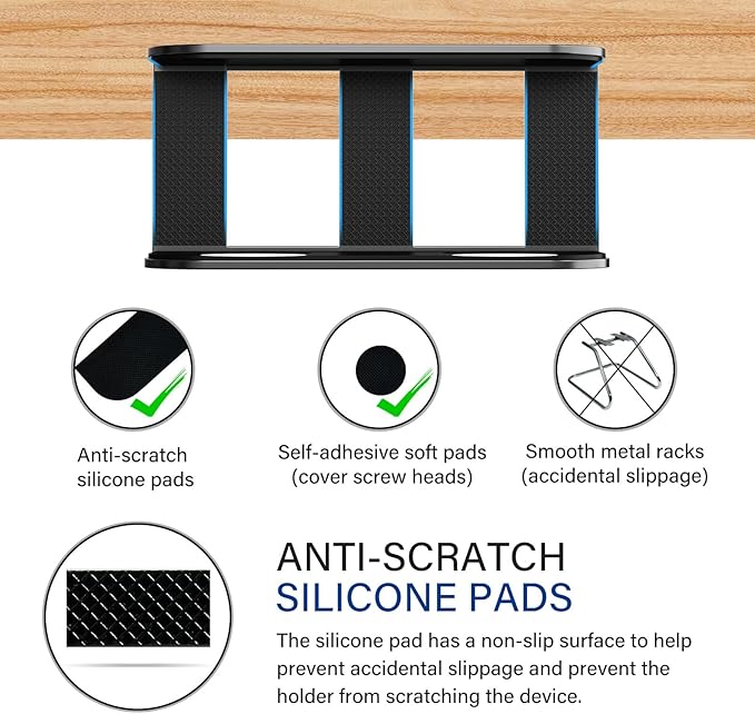 BYMECOST Under Desk Laptop Storage Mount, Metal Under Desk Device Holder, for Devices Up to 2.1" Thick, MacBook, Mini, Keyboard, Router, with Anti-Scratch Silicone (Black)
