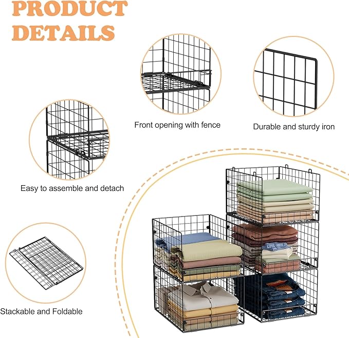 5-Tier Stackable Closet Storage Baskets, Closet Organizers and Storage Shelves