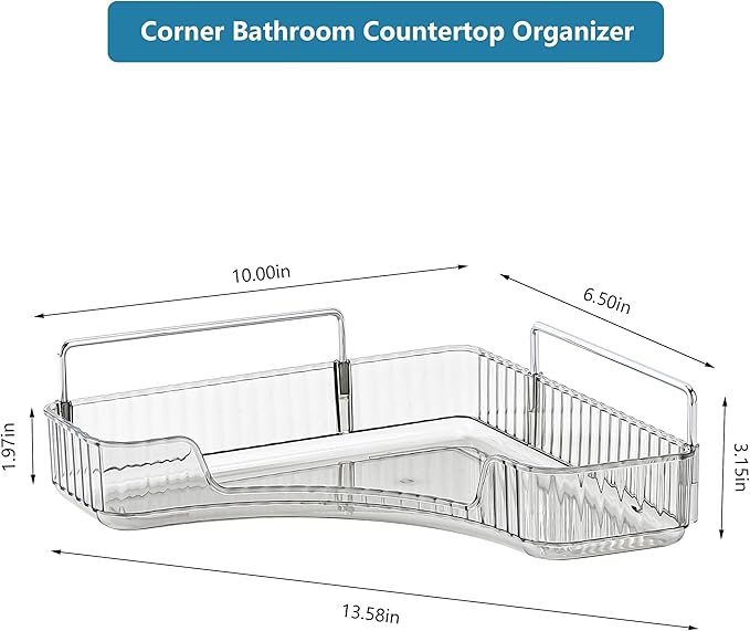 INVSSENE Corner Bathroom Countertop Organizer, Vanity Organizer Trays for Counter, Makeup Organizers, Perfume Tray, Skincare Shelf Storage Gifts for Women Girl Student (Smoky Gray 1 Tier)