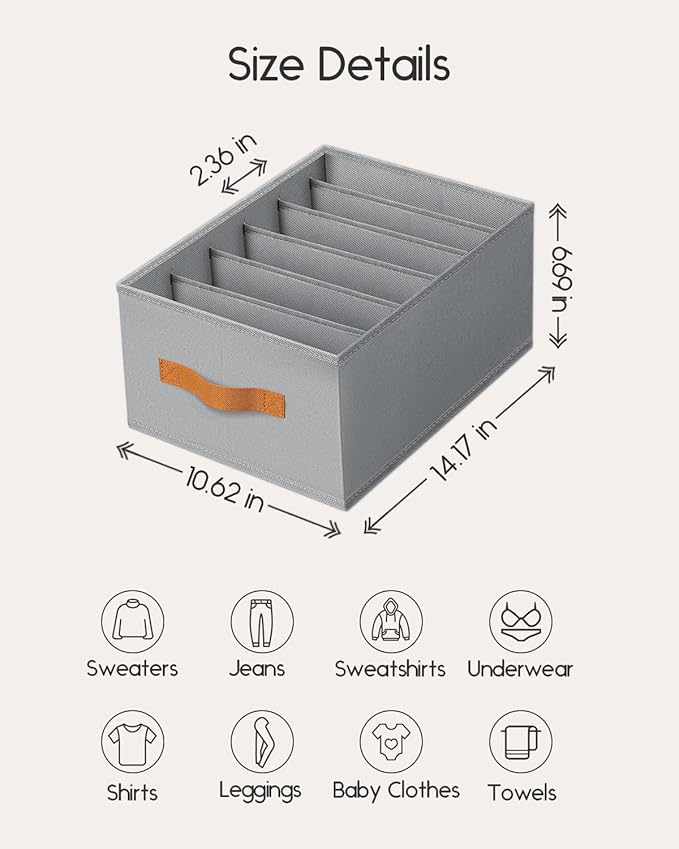 Closet Organizers and Storage, Fabric Clothes Organizer with Handles, Grey