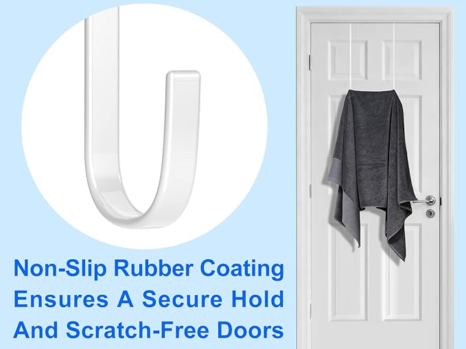 Mars-Rock Over the Door Metal Hooks with Plastic Coating 14.2" Fit 0.5" to 1 3/8" Door 4 Pcs Heavy Duty Single Towel Robe Rack Wreath Bathroom Shower Hanger Shoe Organizer Ironing Board Long White