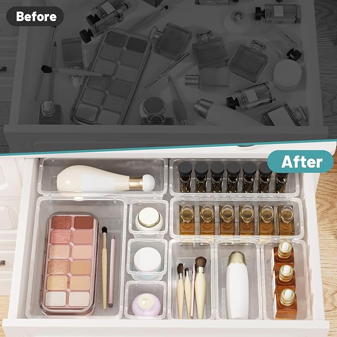 24 PCS Clear Plastic Drawer Organizer Set