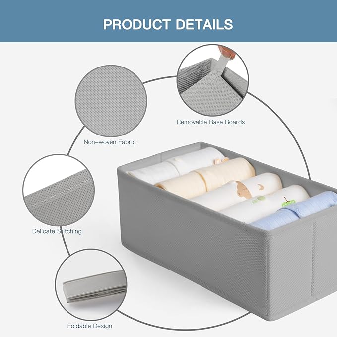 Drawer Organizer Clothes, 21 Pack Dresser Organizer for Baby Clothes, Grey