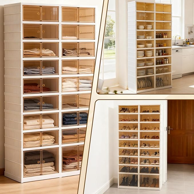 9 Tiers-36 Pairs Folding Shoe Rack Organizer Cabinet with Doors, Large Plastic Collapsible Shoes Shelf, Foldable Shoe Storage Boxes Cabinet, Easy Assembly Shoe Rack For Entryway (9 Tiers-36 Pairs)