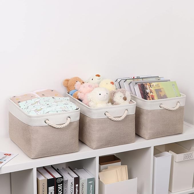 Bidtakay Large Fabric Baskets with Handles [3-Pack] Collapsible Storage Basket