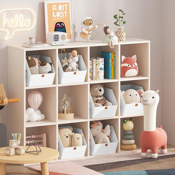 Homsorout Fabric Closet Storage Cubes - 8 Pack Square Storage Bins with Dual Handles for Clothes, Towels, Toys, Cube Storage Organizers for Bedroom, Nursery, Shelves, Closet, Small Spaces, White