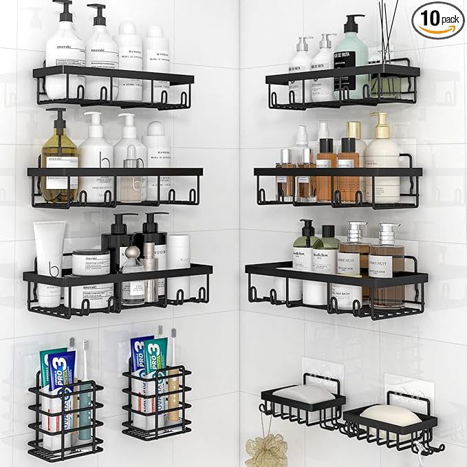 10 Pack Shower Caddy Organizer Rack Shelf for Inside Shower, Black