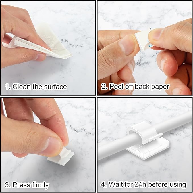 100Pcs Cable Clips, Adhesive Cable Organizer Cord Holder Wire Clip Wire Management Self Adhesive Hooks Wire Holder for Office, Home(White, 100PCS)