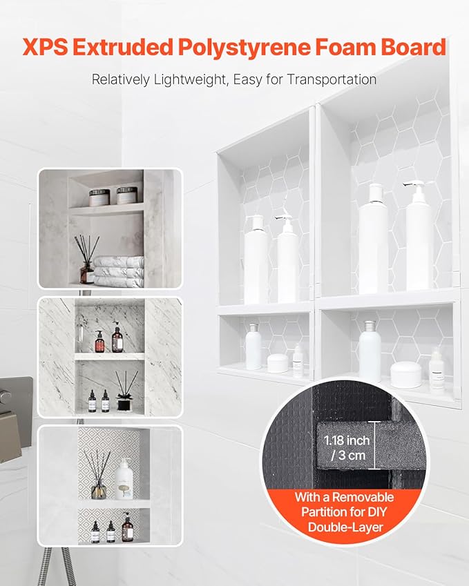 Shower Niche, 16 x 32 inch + 16 x 32 inch Recessed Wall Niche with Movable Shelf