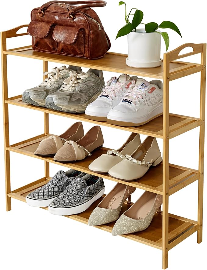 4 Tier Bamboo Shoe Rack, Free Standing Shoe Racks, Shoes Rack Organizer