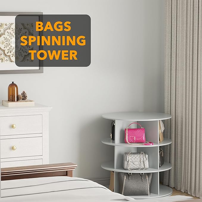 3 Tier Rotating Shoe Rack Tower, Spinning Shoe Display Lazy Susan, 3-Tier Gray