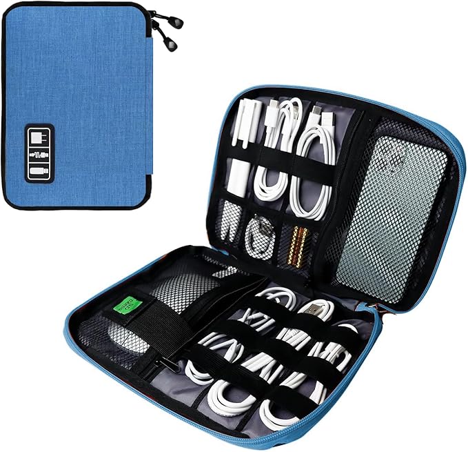 Lcsmaokin Electronics Travel Organizer,Portable Waterproof Electronic Travel Storage Bag for Small Charging Cord Storage,Charger,SD Card etc,for Travel,Business-Blue Black