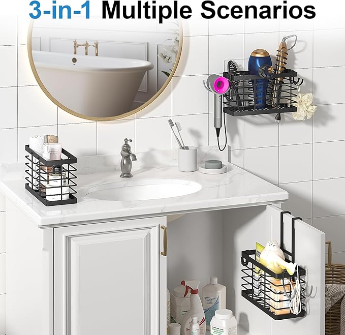 Hair Tool Organizer, 2026 Upgraded 3-in-1 Universal Hair Dryer Holder, Black