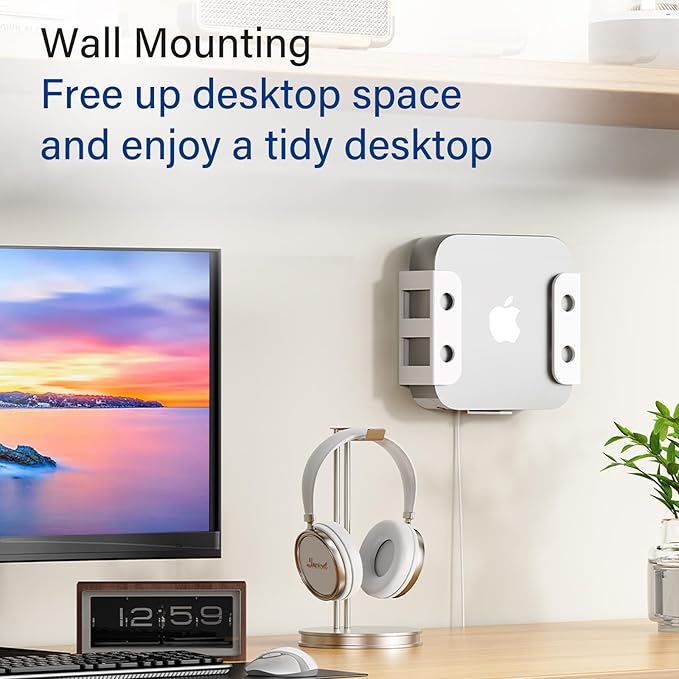 BYMECOST Under Desk Laptop Storage Mount, Metal Under Desk Device Holder, for Devices Up to 2.1" Thick, MacBook, Mini, Keyboard, Router, with Anti-Scratch Silicone (White)