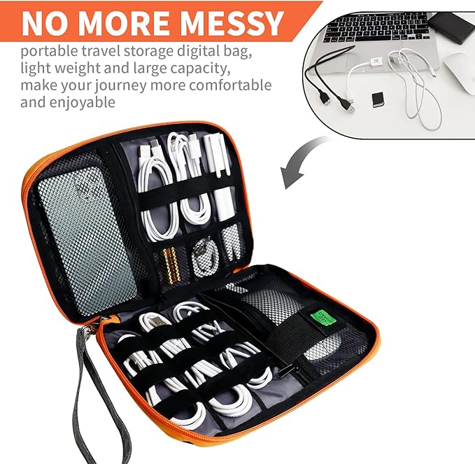 Lcsmaokin Electronics Travel Organizer,Portable Waterproof Electronic Travel Storage Bag for Small Charging Cord Storage,Charger,SD Card etc,for Travel,Business-Grey Orange