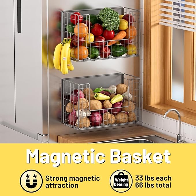 Magnetic Fridge Shelf, Fruit Potato & Onion Storage Bins, 1, Silver