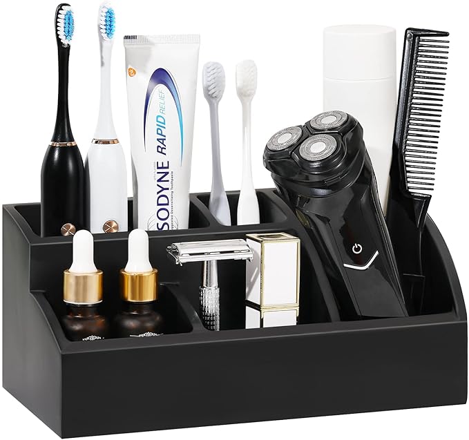 Bathroom Counter Organizer, Toothbrush Holder for Bathroom 5 Slot, Matte Black
