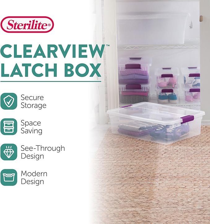 32 Qt ClearView Latch Storage Box, Stackable Bin with Latching Lid