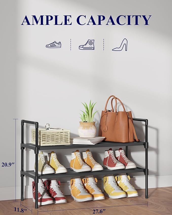 Shoe Rack, 2-Tier Shoe Organizer, Shoe Rack for Closet, Entryway, Bedroom