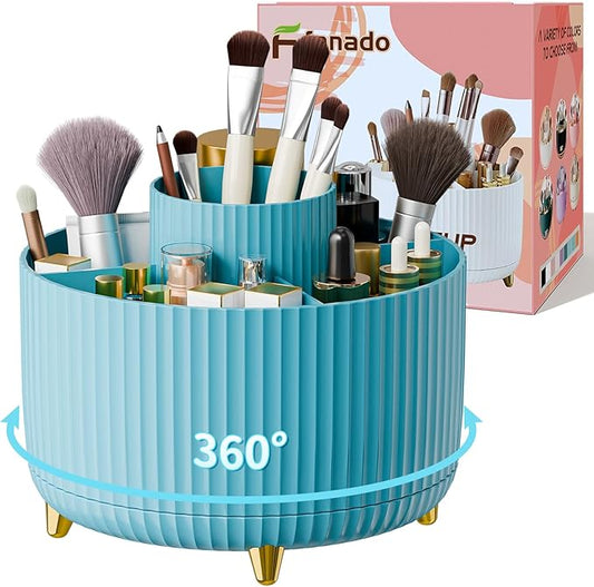 Fanado 360° Rotate Makeup Brush Holder Organizer, Blue